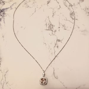 Pink Cubic Zirconia Halo Cushion Pendant Necklace